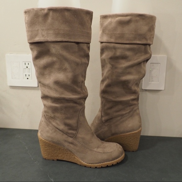 Bass sz 8.5 Eden tall stone micro suede wedge heel boots - Picture 6 of 16